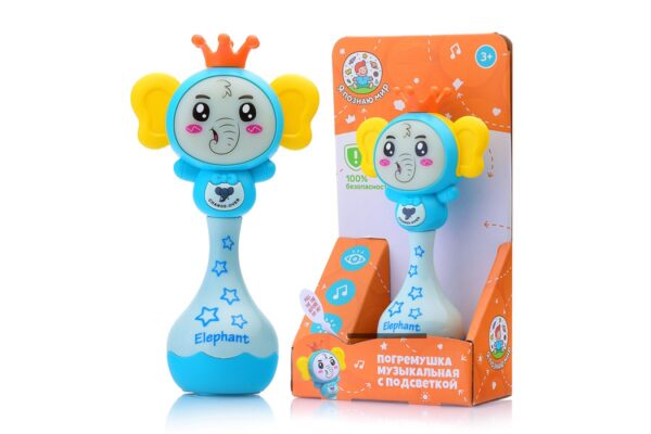 Погремушка музыкальная с подсветкой "Слоненок" в коробке Y0067-2 1