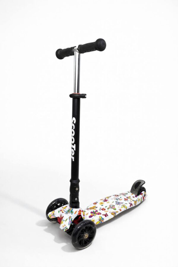 Самокат 3-х колесный складной S00098, принт "Бабочки" 1