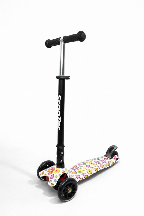Самокат 3-х колесный складной S0098, принт "Цветы" 1