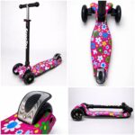 Самокат 3-х колесный складной S00225, принт "Цветы на розовом фоне" 6