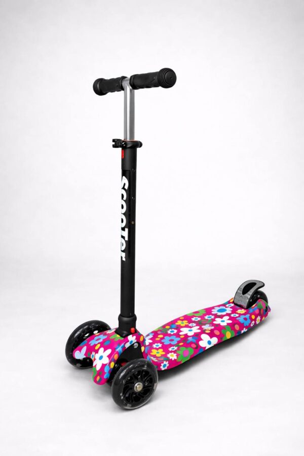 Самокат 3-х колесный складной S00225, принт "Цветы на розовом фоне" 1