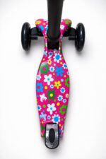 Самокат 3-х колесный складной S00225, принт "Цветы на розовом фоне" 2