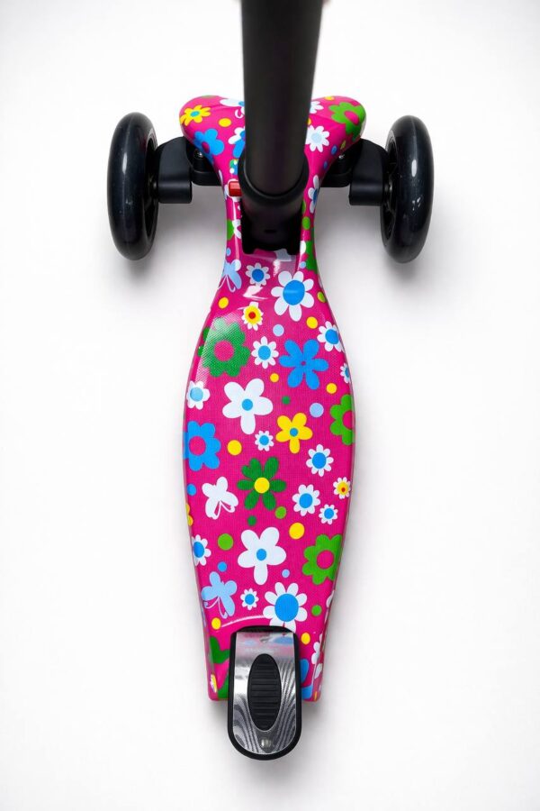 Самокат 3-х колесный складной S00225, принт "Цветы на розовом фоне" 2
