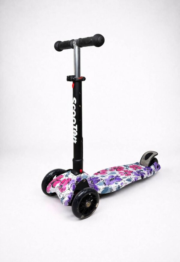 Самокат 3-х колесный складной S00225, принт "Фиолетовые цветы" 1