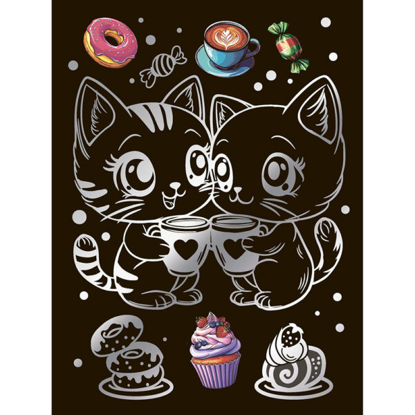 Гравюра 18*24 "Чаепитие котят" (серебро) 2