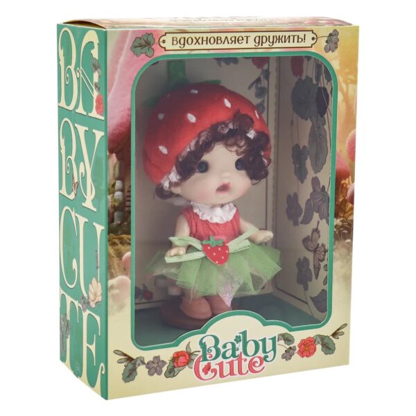 Виниловая кукла Baby Cute Flower с подставкой, 10 см "Клубника" 1